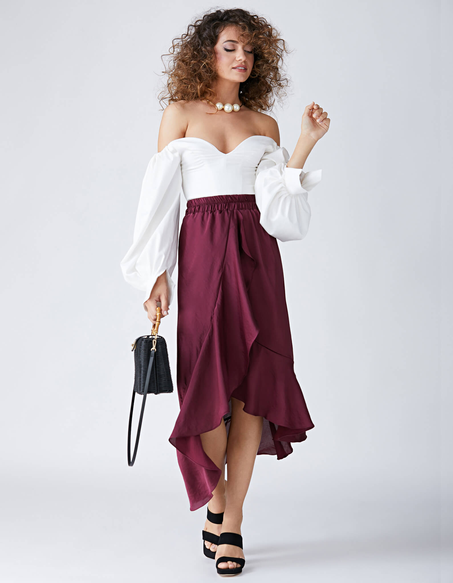 Fusta burgundy cu volane CANCUN